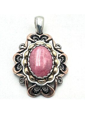 Carolyn Pollack Copper Brass Sterling Silver Pink Gemstone Pendant Enhancer 2.5"
